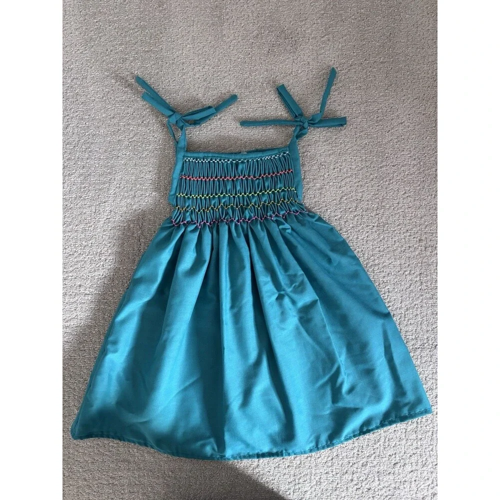 Girls Smocked Dress Nicaraguan Handmade Embroidered Flowers Colorful Boho 2T